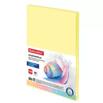Бумага A4 80г/м² 100 листов, желтый пастель, BRAUBERG Color Paper (112446)