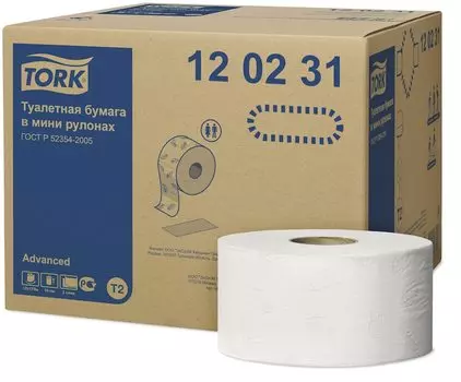 Бумага туалетная TORK Advanced T2, слоев: 2, листов 1214шт., длина 170м, белый, 12шт. (120231)