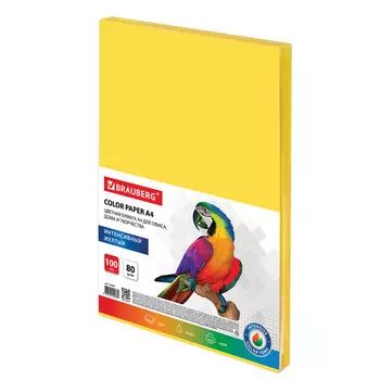 Бумага A4 80 г/м 100 листов, желтый BRAUBERG Color Paper (112450)