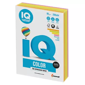 Бумага A4 80 г/м 200 листов, микс неон IQ COLOR (RB04)