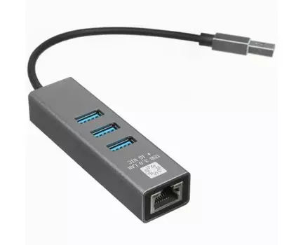 Сетевая карта 5bites UA3-45-11BK USB3.0 / 3*USB3.0 / RJ45 1G / AL / GREY