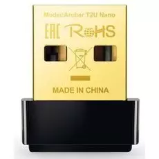 Сетевая карта TP-LINK Archer T2U Nano AC600 двухдиапазонный Wi-Fi, до 433 Мбит/с на 5 ГГц или до 200 Мбит/с на 2,4 ГГц, 802.11ac/a/b/g/n, USB 2.0