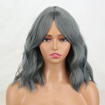 MERISIHAIR женский модный короткий волнистый парик с челкой розовый синтетическое волокно длиной до плеч натуральный волнистый парик повседневная одежда 35 cm