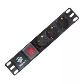 Блок розеток 10", 3 розетки BNH B800.3-1U-4S 10", неуправляемый, Shuko х 3, вход IEC 60320 C14, для шкафов и стоек, 1U, 45х254х45 мм (ВхШхГ), 16А, вык