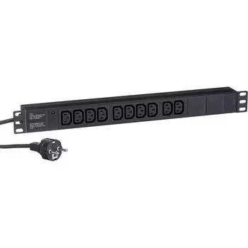 Блок розеток 19", 10 розеток Exegate ServerPro PDU-19H005 Al-10C13-EU3CU EX280863RUS (19", 1U, Алюминий, 10 IEC 320 C13, кабель с евровилкой VDE-250V-