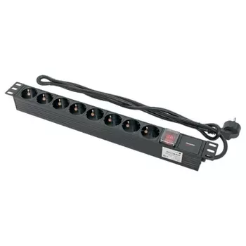 Блок розеток 19", 8 розеток EKF TRP-HPD-LSP-16A-8SH-2MSH PDU TERACOM PRO 1U 16А/250В Schuko с выключат. шнур 2 м 3x1,5 мм2 вилка Schuko корпус пластик