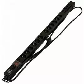 Блок розеток Hyperline SHE-12SH-4IEC-SF-2.5EU 12*Schuko+4хIEC320 C13, 16 A, 250В, с выключателем, защита от перенапряжения, кабель питания 3х1.5мм2, 2