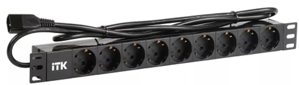 Блок розеток ITK PH22-9D2-P на 9 розеток DIN49440 (нем. cтанд.) 1U, шнур 2м вилка IEC 320 C14, профи