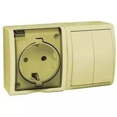 Блок Simon 1594515-031 Aqua Бежевый, розетка 2P+E Schuko 16А 250В + выкл.двойной 10А 250В, IP54