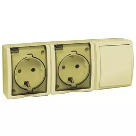 Блок Simon 1594526-031 Aqua Бежевый, розетка 2-я 2P+E Schuko 16А 250В + выкл.проход.10А 250В, IP54