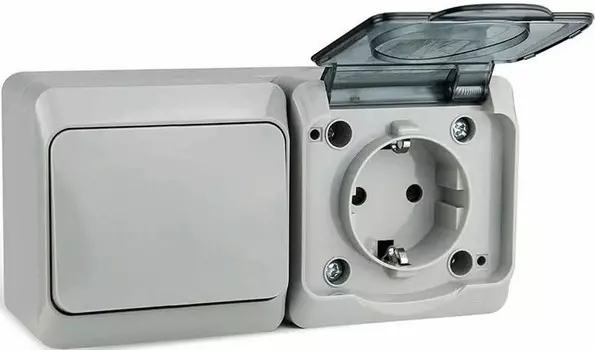 Блок TOKOV ELECTRIC TKE-NX-V1RZ-C06T-IP54 ОП Nix (розетка 16А 250В с заземл. + 1-кл. выкл. 10А) IP54 сер