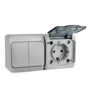 Блок TOKOV ELECTRIC TKE-NX-V2RZ-C06T-IP54 ОП Nix (розетка 16А 250В с заземл. + 2-кл. выкл. 10А) IP54 сер