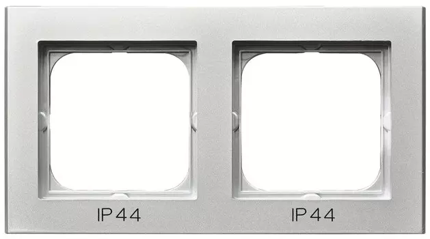 RH-2R/38 Рамка Ospel Sonata Серебро матовое 2-постовая для выключатель IP-44