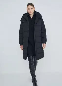 Утеплённое пальто с капюшоном, Черный