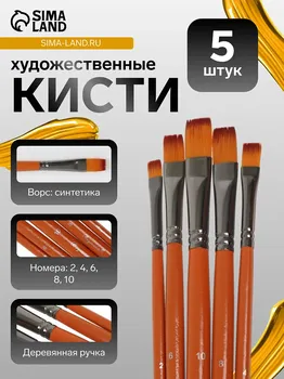 Набор кистей синтетика, 5 штук (№2,4,6,8,10), плоские, в блистере