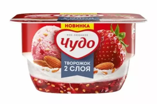 Десерт творожный взбитый чудо 100 г 4, 3% клубника пломбир миндаль