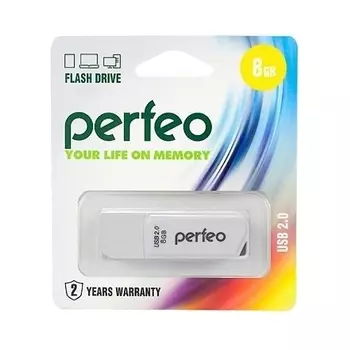 Флешка 8Gb USB 2.0 Perfeo c10, белый (PF-C10W008)