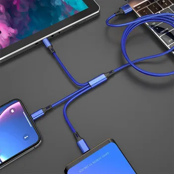 USB-кабель QUEED 3 в 1 для мобильного телефона с микро-USB типа C для быстрой зарядки iPhone чёрный