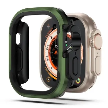 Металлический корпус для Apple Watch Ultra 2, 49 мм, аксессуары, защитная пленка 45 мм, 44 мм, 41 мм, 40 мм, бампер из ТПУ, закаленный чехол iwatch series 9, 8 Ultra2 49 For Ultra1/2 49mm чёрный