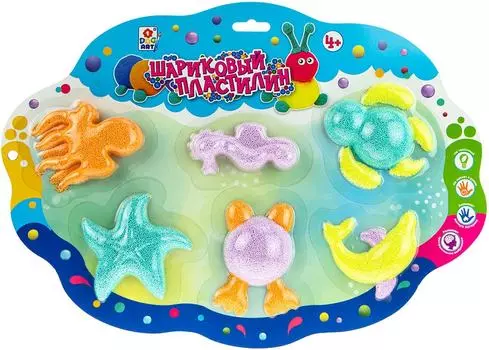 Набор для лепки 1Toy Шариковый пластилин Морские обитатели 6шт