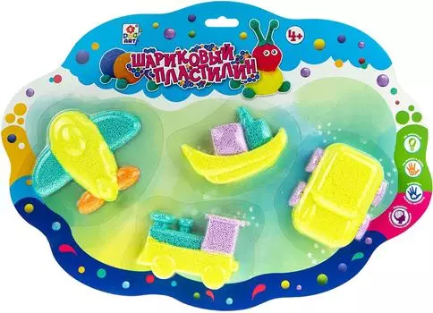 Набор для лепки 1Toy Шариковый пластилин Транспорт 4шт