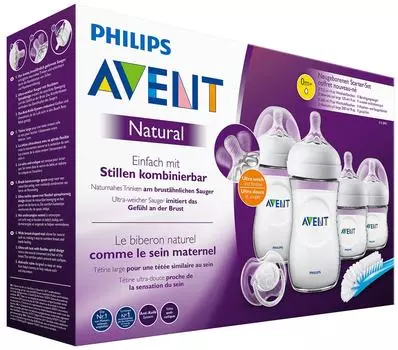 Набор для новорожденных Philips Avent Natural SCD301/01 пустышка щеточка 2шт*125мл 2шт*260мл
