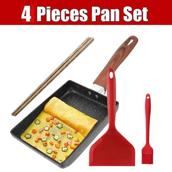 Сковорода для омлета Tamagoyaki, антипригарная сковорода, индукционная газовая плита, универсальная японская сковорода для яичных блинов с кухонными принадлежностями