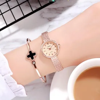 Модные женские часы, компактные кварцевые часы Ins Style, легкие роскошные водонепроницаемые женские часы из розового золота