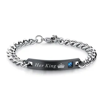 Парные браслеты из титанового стального сплава, браслет King Queen, подвеска из сплава, браслет с надписью Lover, подарок для мужчин и женщин, ювелирные изделия