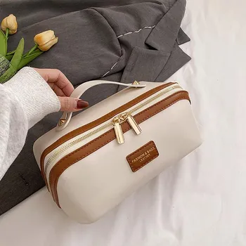 Модная контрастная по цвету портативная косметичка женская новая популярная кожаная фактурная сумка для хранения нишевая высококачественная универсальная сумка