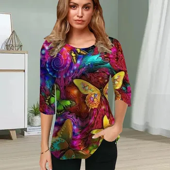 Женская блузка с принтом 3D Dreamy Butterfly Flower с коротким рукавом, летние повседневные топы с круглым вырезом и коротким рукавом, футболка с коротким рукавом XS чёрный