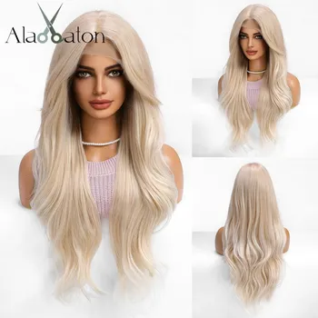 ALAN EATON HD 13x6 парики из лака, светлые синтетические длинные волнистые вьющиеся парики для женщин, парик для косплея с высокой плотностью волос, термостойкий парик