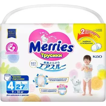 Подгузники-трусики для детей Merries/Меррис р.L 9-14кг 27шт