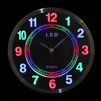 LADECOR CHRONO Часы настенные в металл. ободе со светящимися цифрами и кругом, LED, d=25 см, стекло