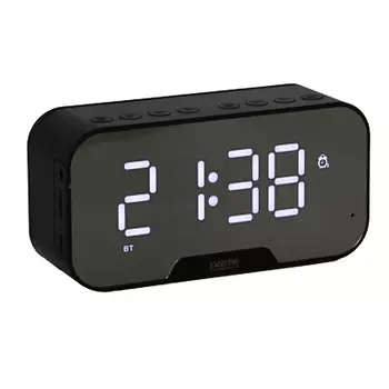 LADECOR CHRONO Часы зеркальные, будильник, термометр, радио,блютус спикер, USB, пластик,13,5х4,5х5см