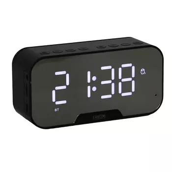 LADECOR CHRONO Часы зеркальные, будильник, термометр, радио,блютус спикер, USB, пластик,13,5х4,5х5см