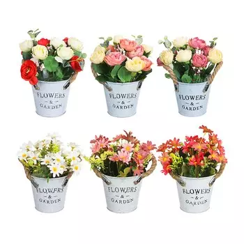 LADECOR Цветочная композиция в декоративном горшке, 11х20см, металл, пластик, 6 видов