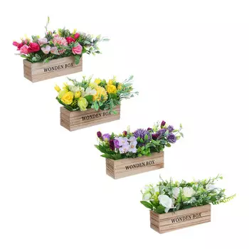 LADECOR Цветочная композиция в деревянном кашпо, 4 цвета, 20х16 см