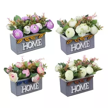 LADECOR Цветочная композиция в деревянном кашпо, HOME, 4 цвета, 13х15 см