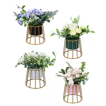 LADECOR Цветочная композиция в металлическом кашпо, 4 цвета, 11х21 см, арт 1