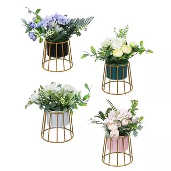 LADECOR Цветочная композиция в металлическом кашпо, 4 цвета, 11х21 см, арт 1