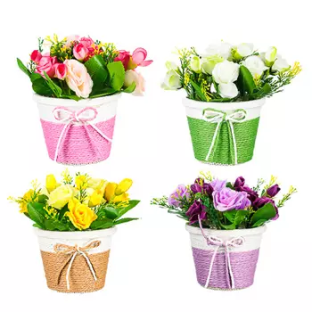 LADECOR Цветочная композиция в вязаном кашпо, 4 цвета, 12х21 см, арт 7