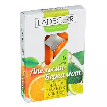 LADECOR Набор свечей чайных 6шт, парафин, аромат апельсин-бергамот, арт.36891