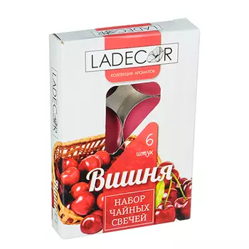 LADECOR Набор свечей чайных 6шт, парафин, аромат вишня, арт.30752
