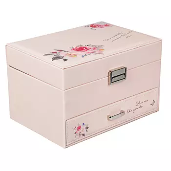LADECOR Шкатулка для украшений с зеркалом, 2 выдвижных яруса с секциями, 22,5х15,5х14см полиэстер