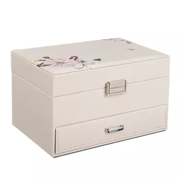 LADECOR Шкатулка для украшений с зеркалом, 2 выдвижных яруса с секциями, 22,5х15,5х14см, полиэстер