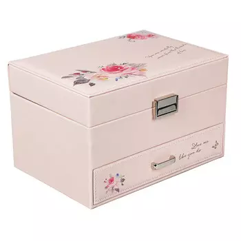 LADECOR Шкатулка для украшений с зеркалом, 2 выдвижных яруса с секциями, 22,5х15,5х14см полиэстер