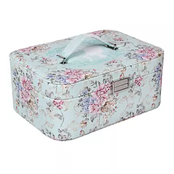 LADECOR Шкатулка для украшений с зеркалом, съемный ярус с секциями, 25,5х18,5х11см, полиэстер