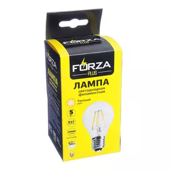 Лампа филаментная FORZA A60, 5W, E27, 400 lm, 2800K
