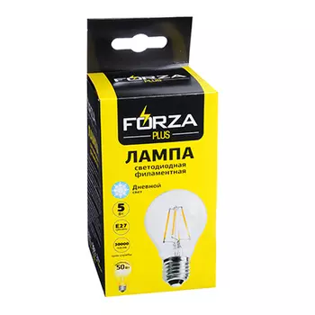 Лампа филаментная FORZA A60, 5W, E27, 400 lm, 4000K
